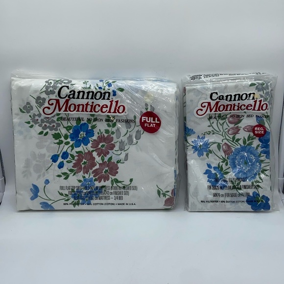 Vintage Cannon Monticello Full Flat Sheet & Pair of Pillowcases - in Package - Picture 1 of 5